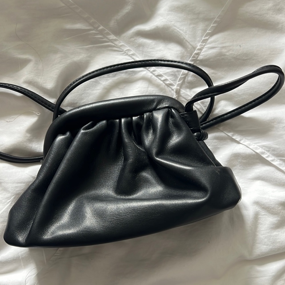 Black Matte Leather Clutch Purse with long strap